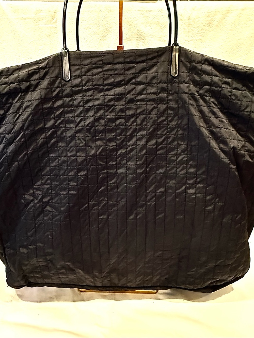 Prada Vintage Black Quilted Nylon Tote Bag.